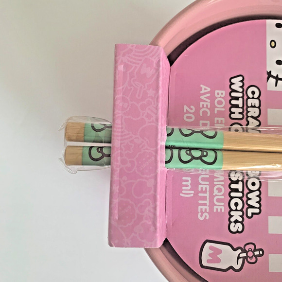 Hello Kitty Frankenstein Ramen Ceramic Bowl With Chopsticks Pink Green Halloween - Picture 5 of 5